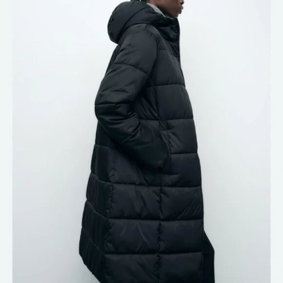 New Zara Long Reversible Puffer Anorak Black/Green Puffer Jacket Coat XS NWT - Picture 6 of 15